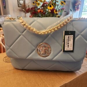 Badgley Mischka Light Blue Quilted Shoulder Bag